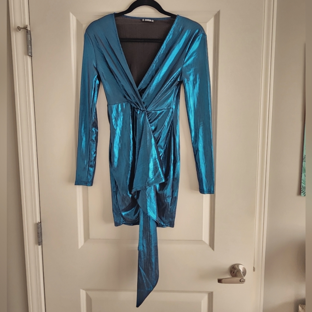 Teal Metallic Mini Dress - S